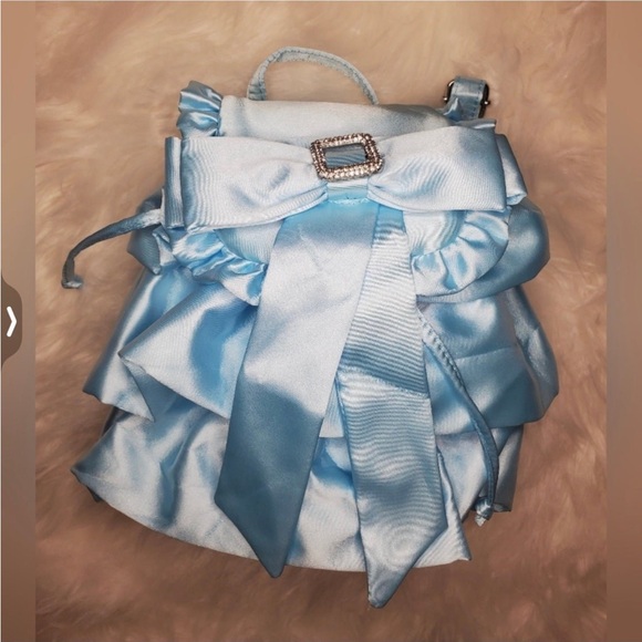 NWT light blue satin bow with rhinestone in middle ruffled backpack - Picture 4 of 5